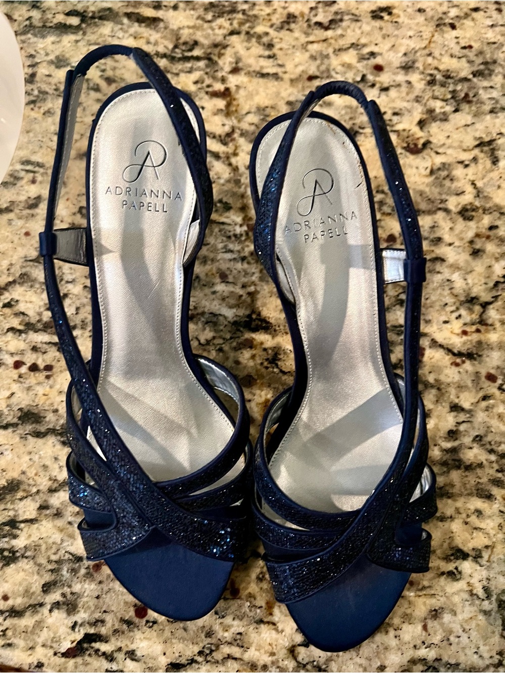 Adrianna Papell Navy Glitter Strappy Slingback Heels
